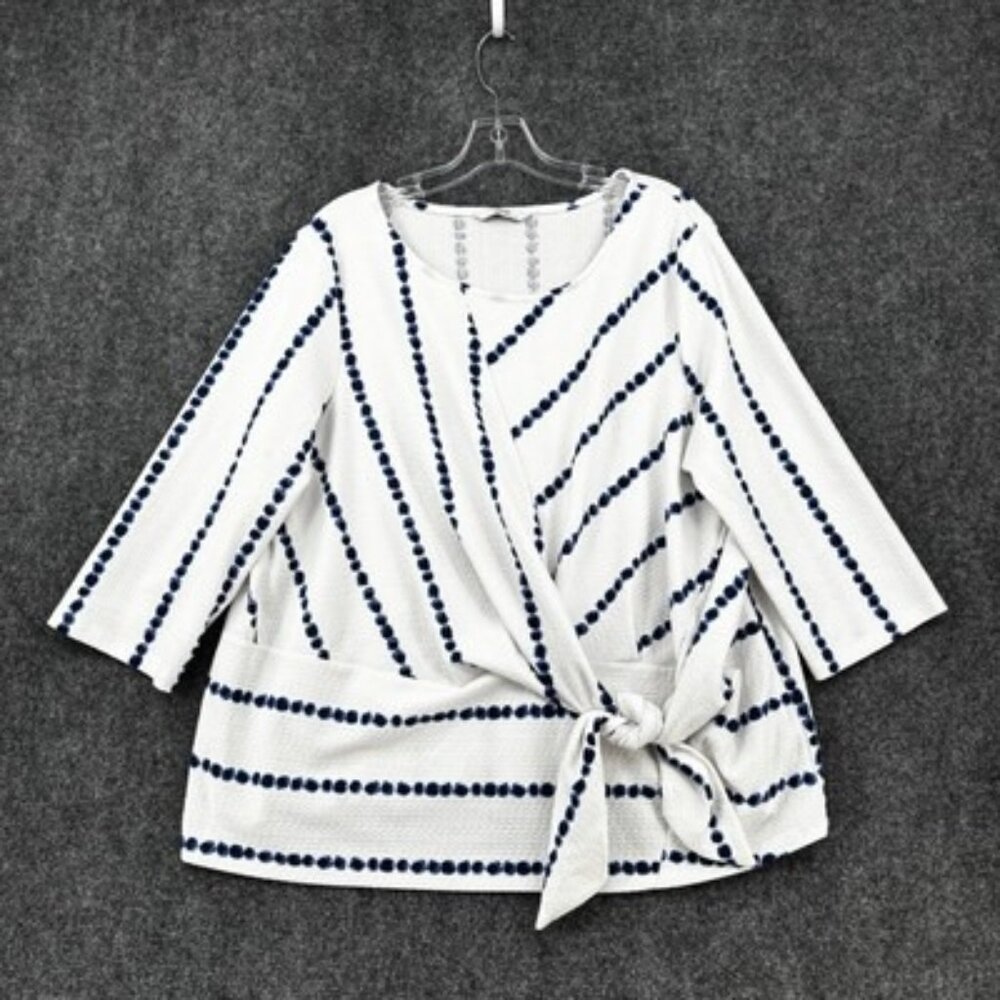 George White Wrap Blouse Blue Polka Dots Women’s Plus Size 20 Casual Preppy